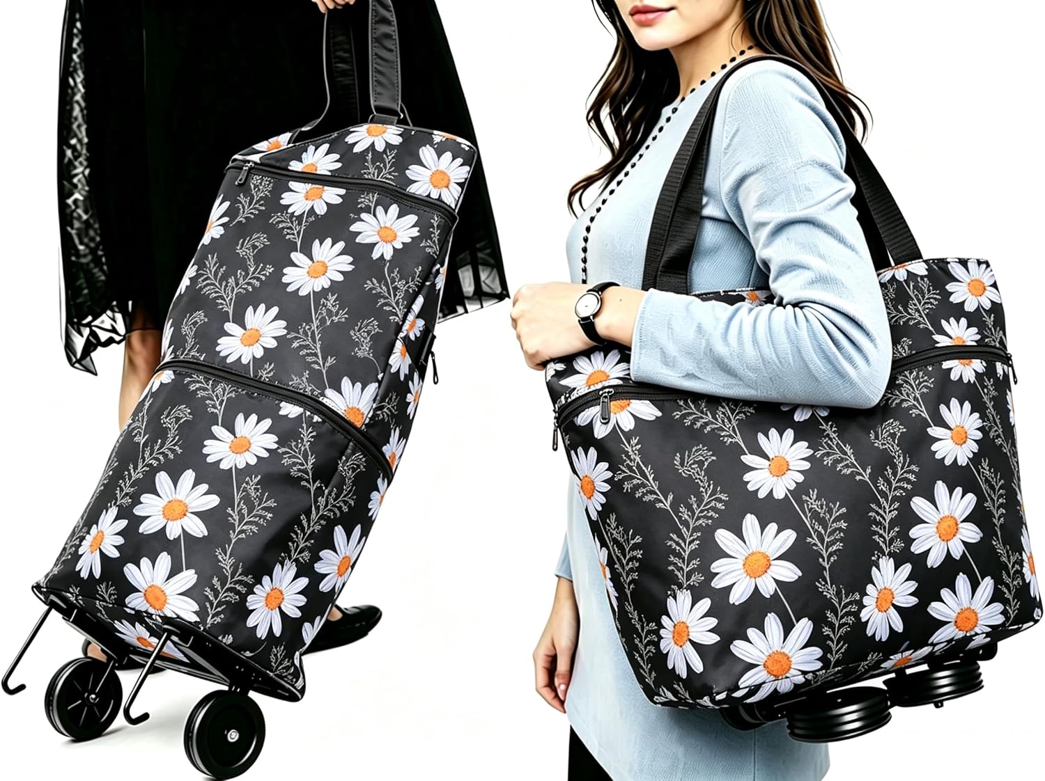 Collapsible Shopping Trolley Bag with 360 Degree Swivel Wheels