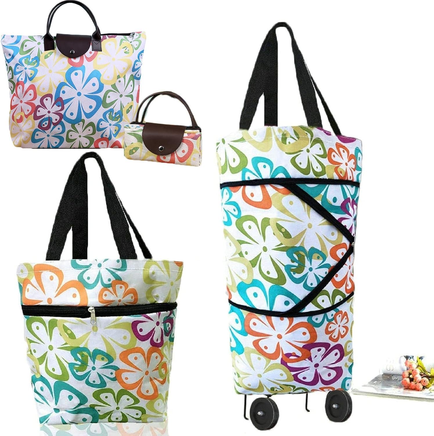 Collapsible Shopping Trolley Bag with 360 Degree Swivel Wheels
