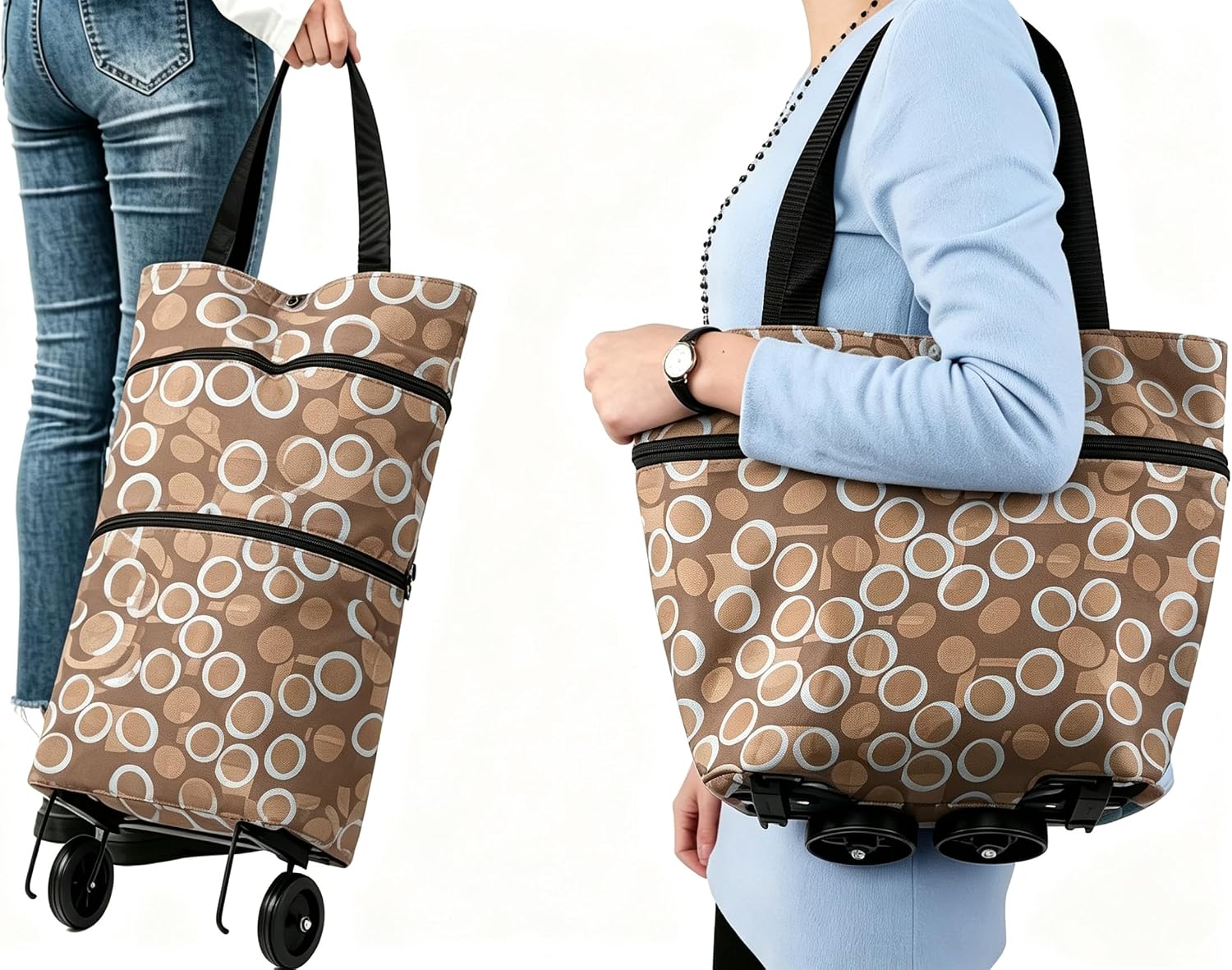 Collapsible Shopping Trolley Bag with 360 Degree Swivel Wheels