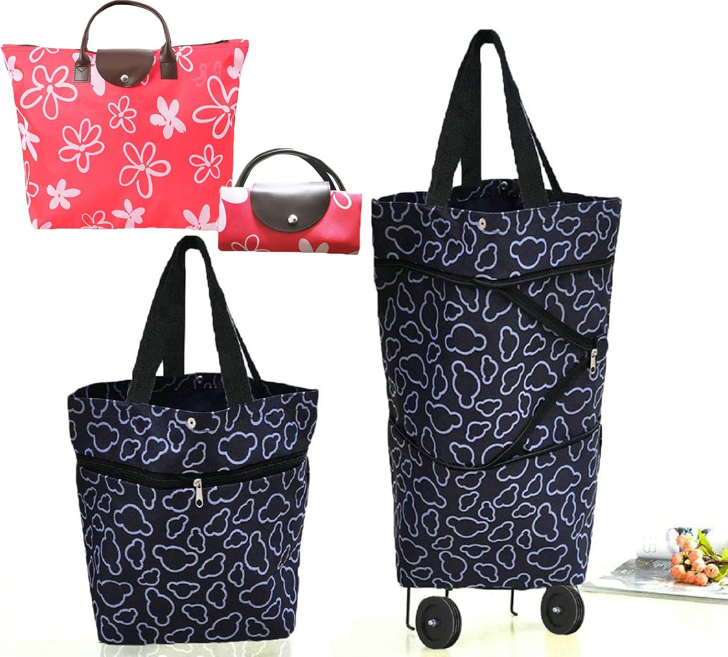 Collapsible Shopping Trolley Bag with 360 Degree Swivel Wheels