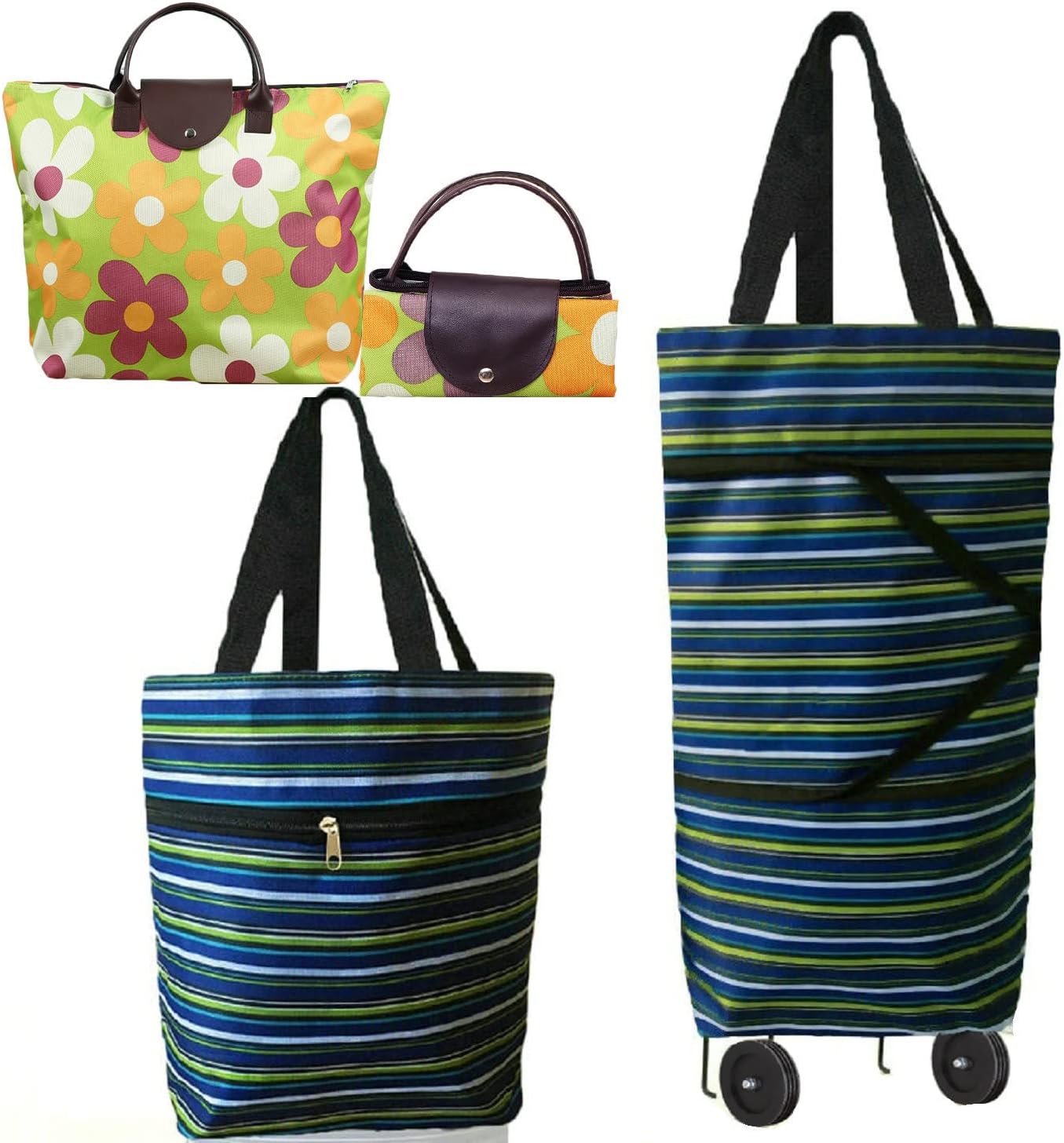 Collapsible Shopping Trolley Bag with 360 Degree Swivel Wheels
