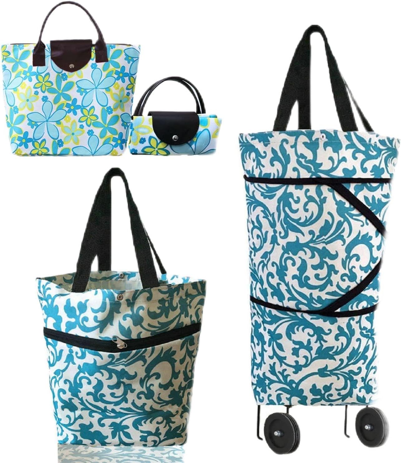 Collapsible Shopping Trolley Bag with 360 Degree Swivel Wheels