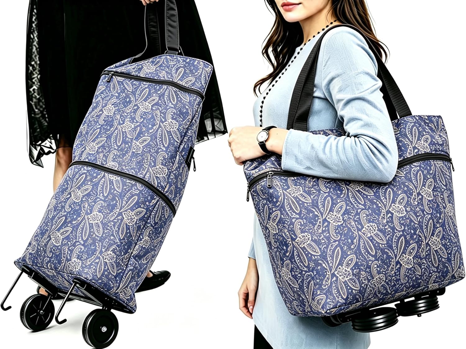 Collapsible Shopping Trolley Bag with 360 Degree Swivel Wheels