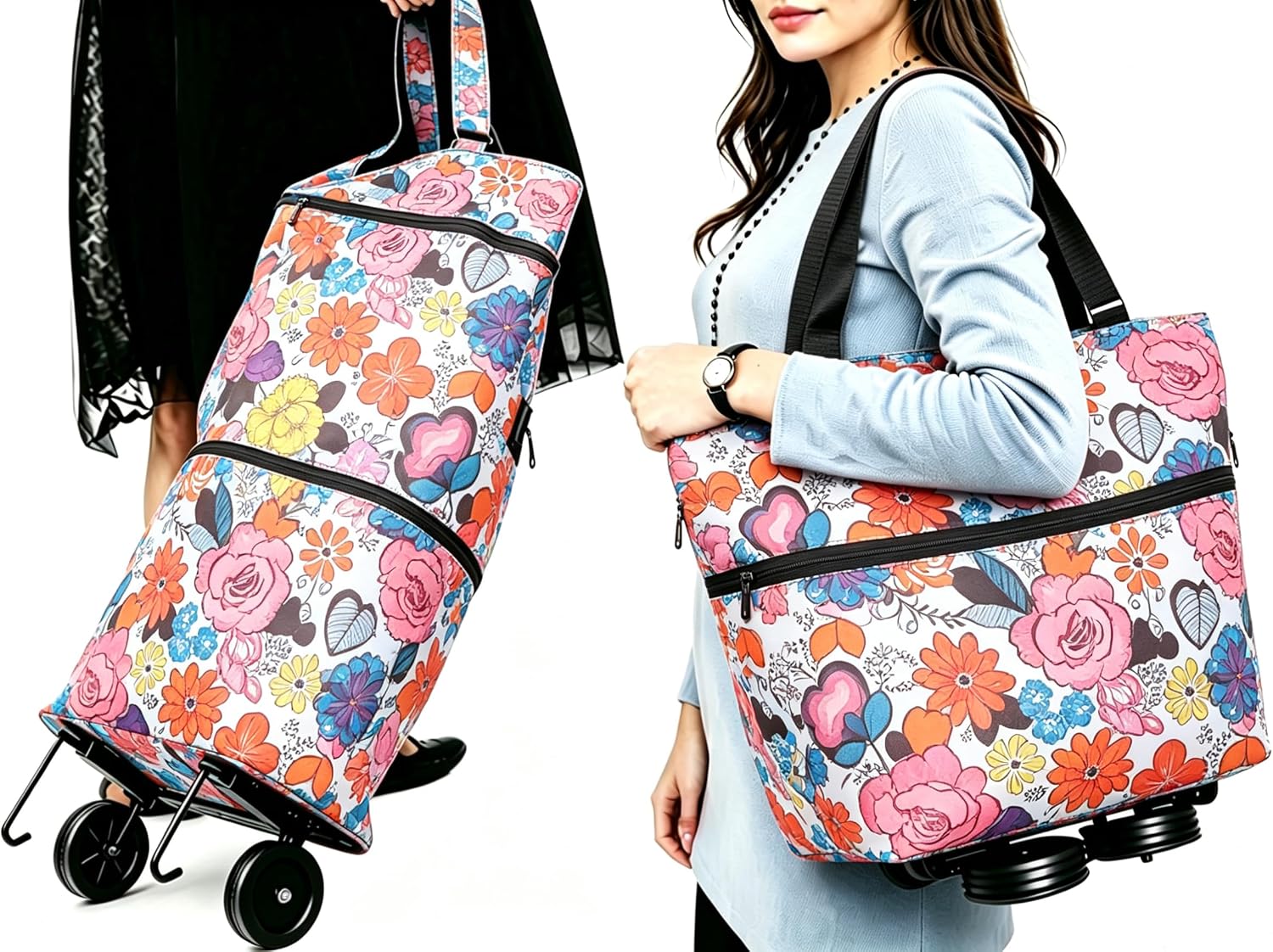 Collapsible Shopping Trolley Bag with 360 Degree Swivel Wheels