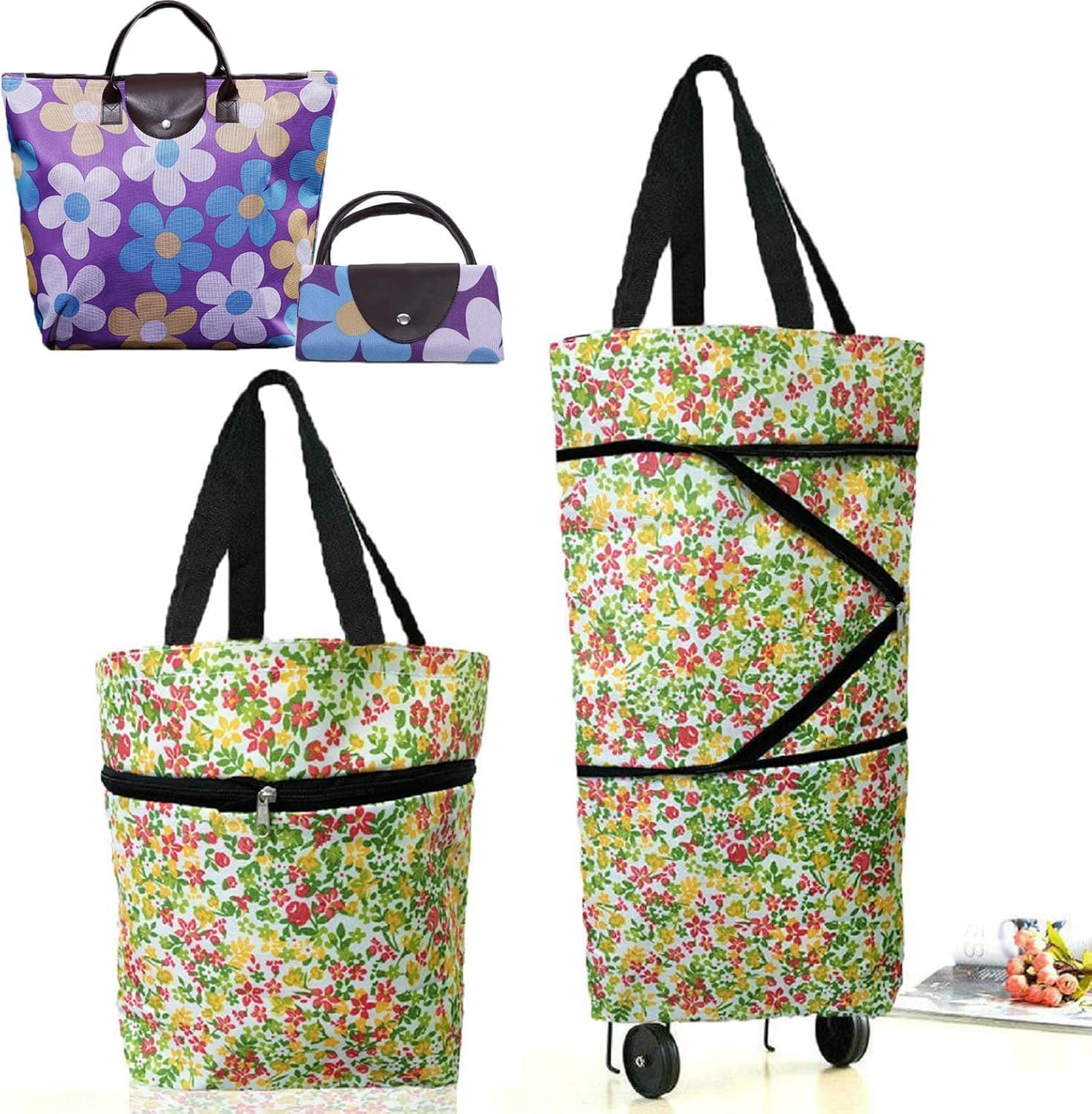 Collapsible Shopping Trolley Bag with 360 Degree Swivel Wheels