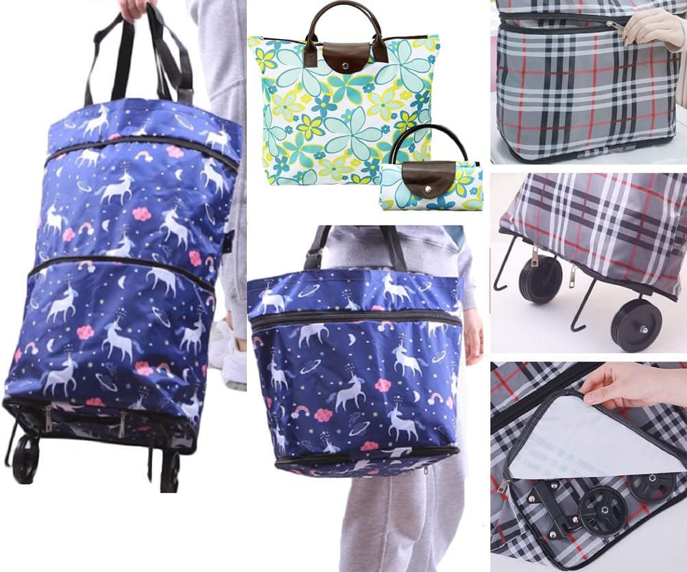 Collapsible Shopping Trolley Bag with 360 Degree Swivel Wheels