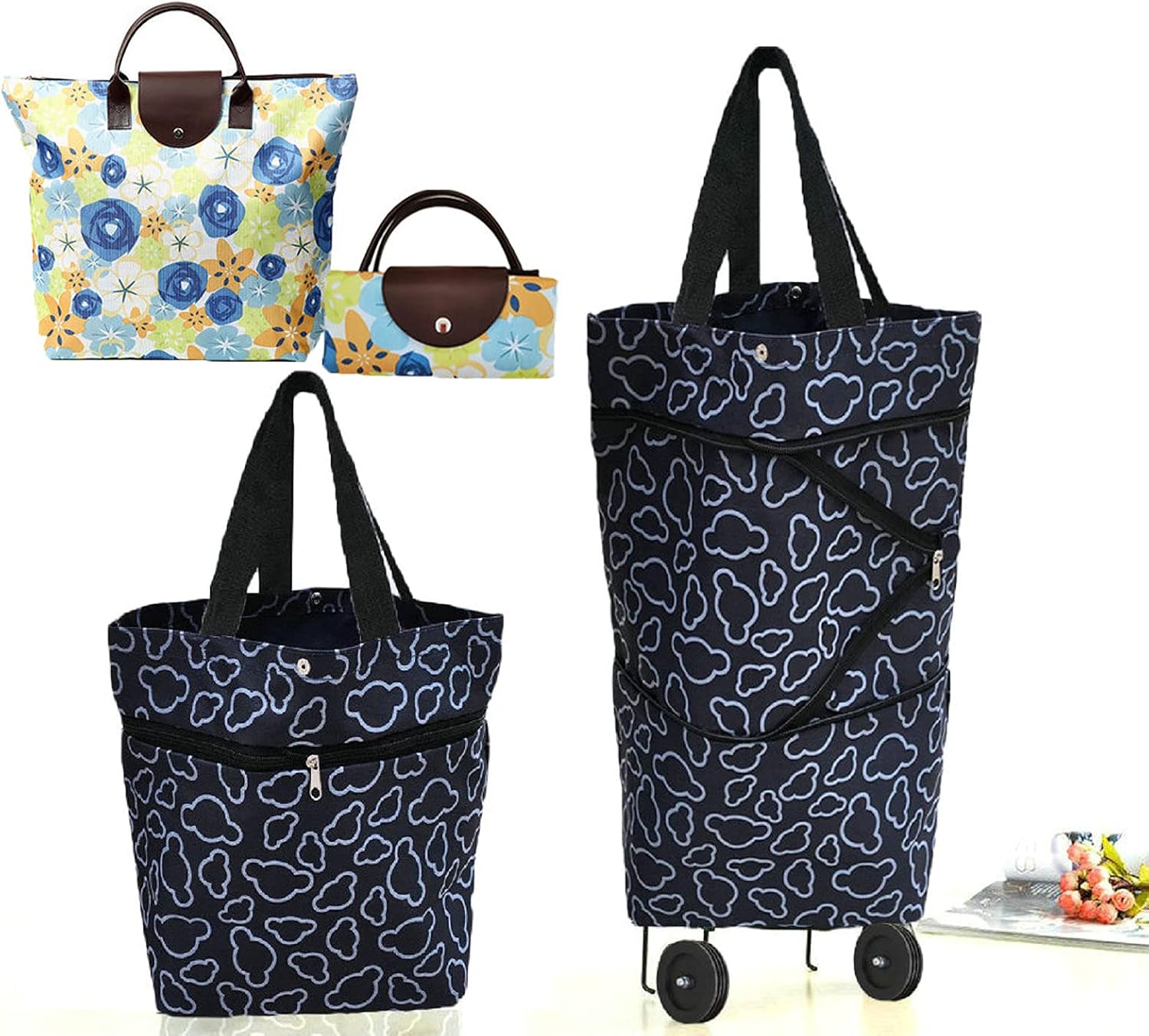 Collapsible Shopping Trolley Bag with 360 Degree Swivel Wheels