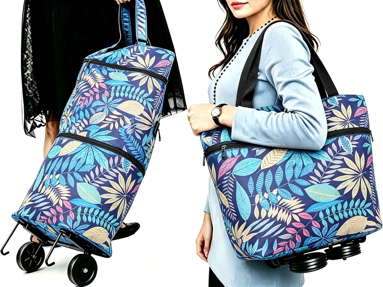 Collapsible Shopping Trolley Bag with 360 Degree Swivel Wheels
