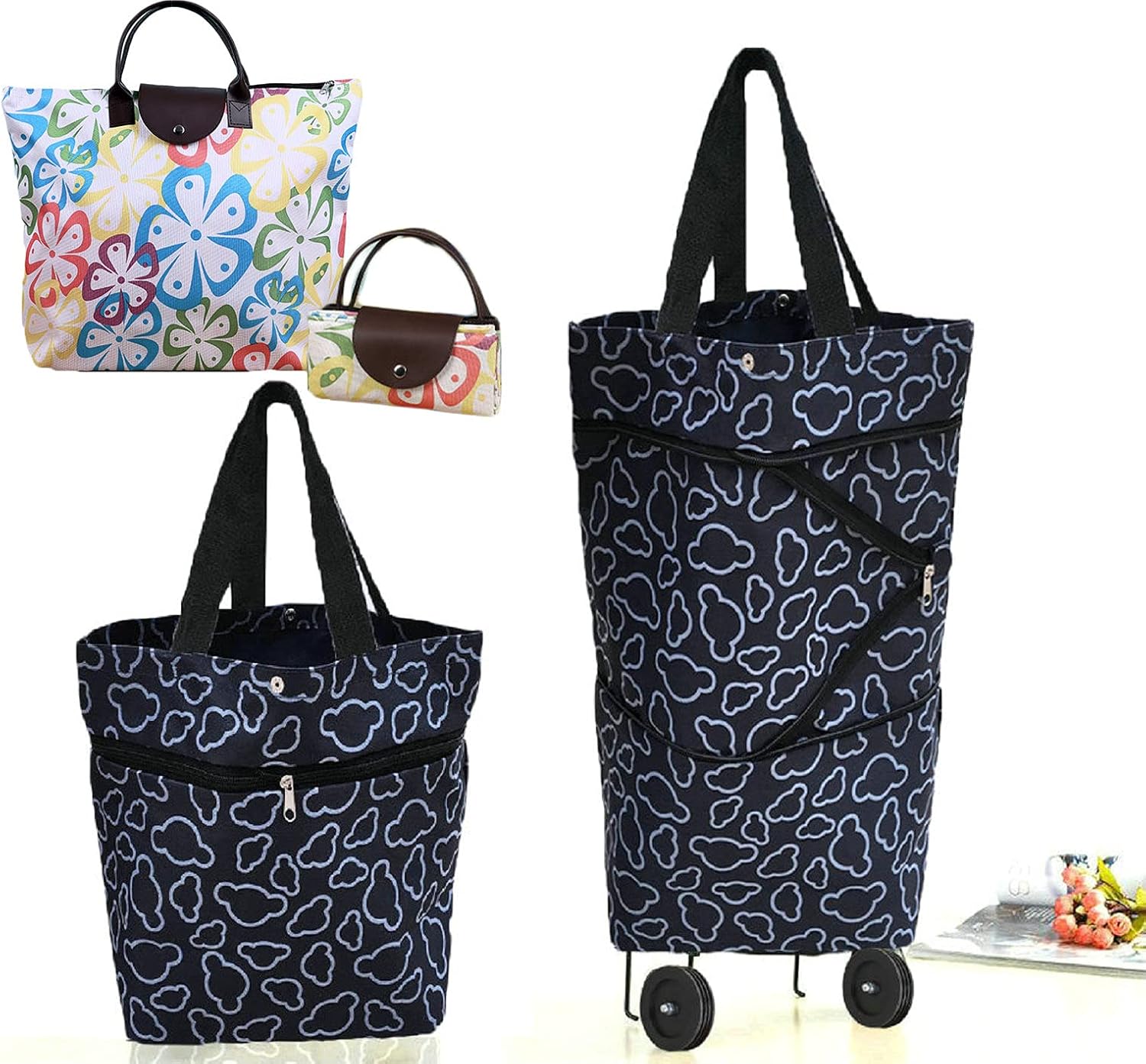 Collapsible Shopping Trolley Bag with 360 Degree Swivel Wheels