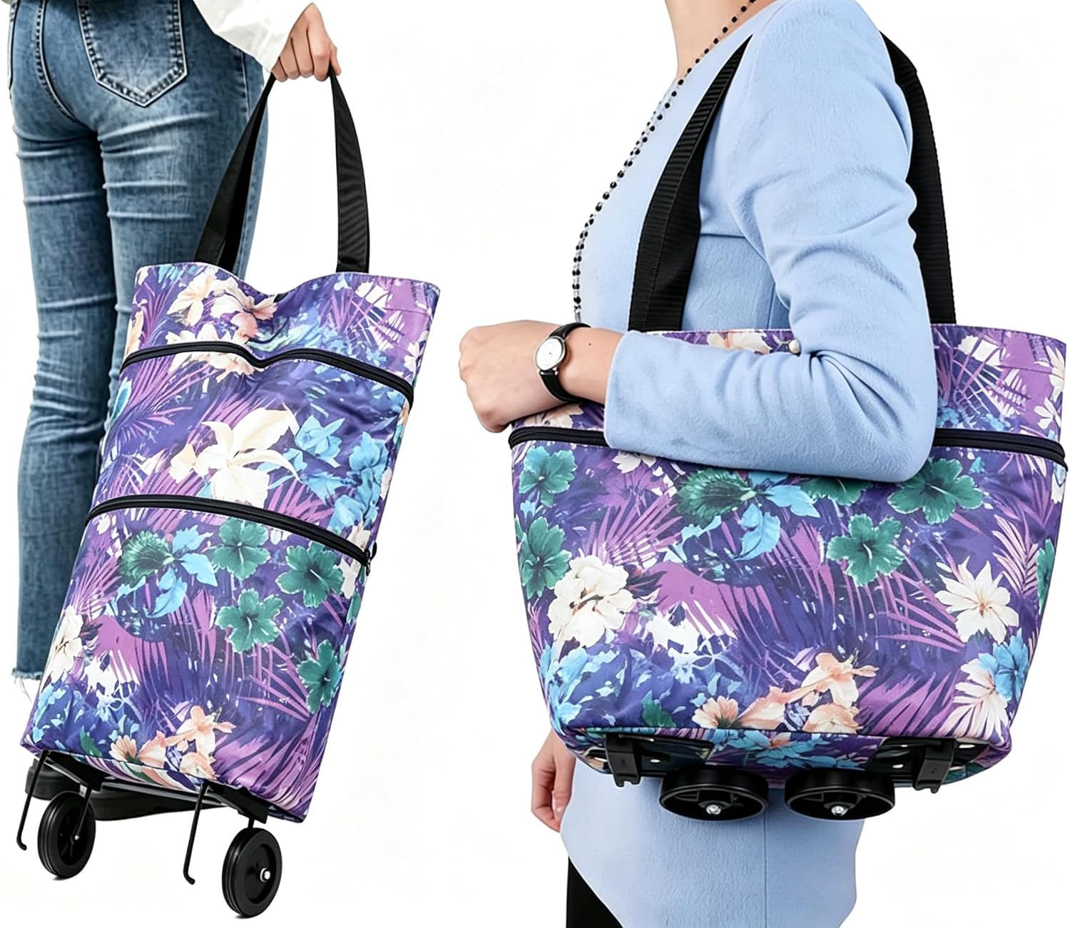 Collapsible Shopping Trolley Bag with 360 Degree Swivel Wheels