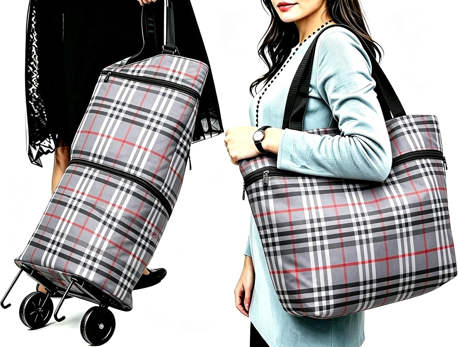 Collapsible Shopping Trolley Bag with 360 Degree Swivel Wheels