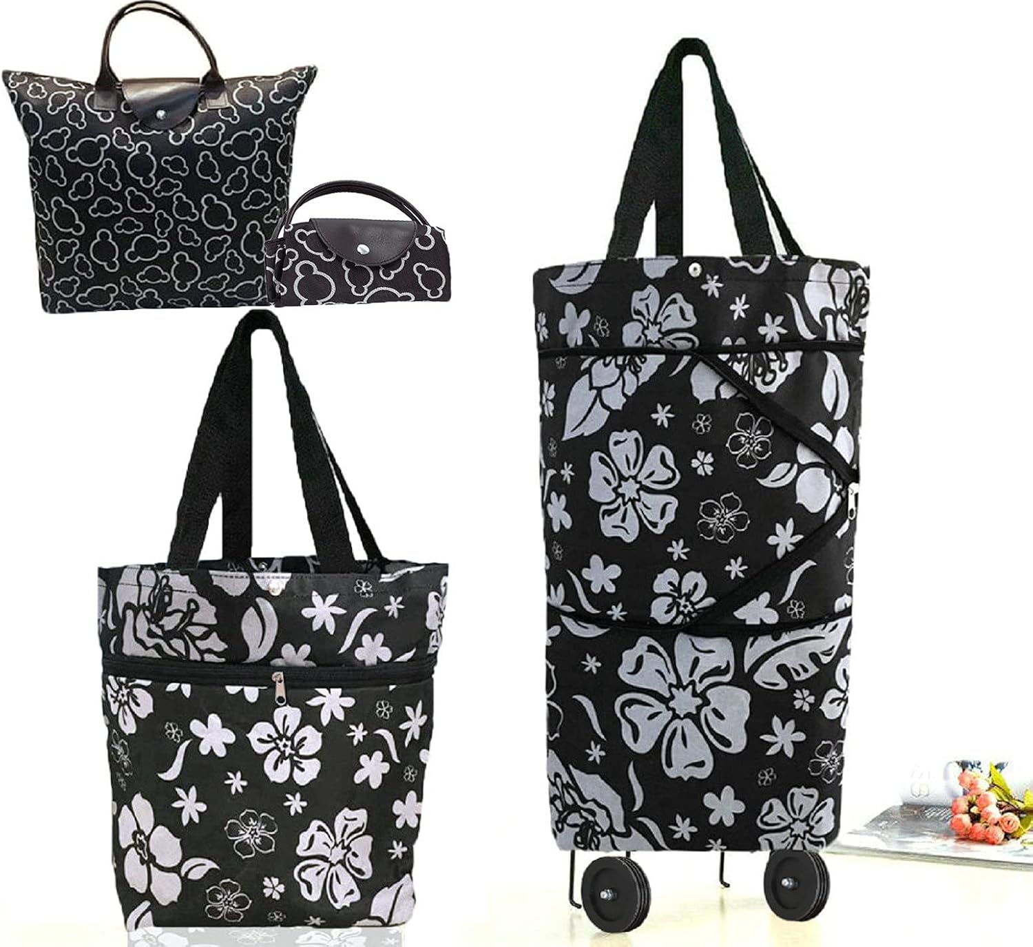 Collapsible Shopping Trolley Bag with 360 Degree Swivel Wheels