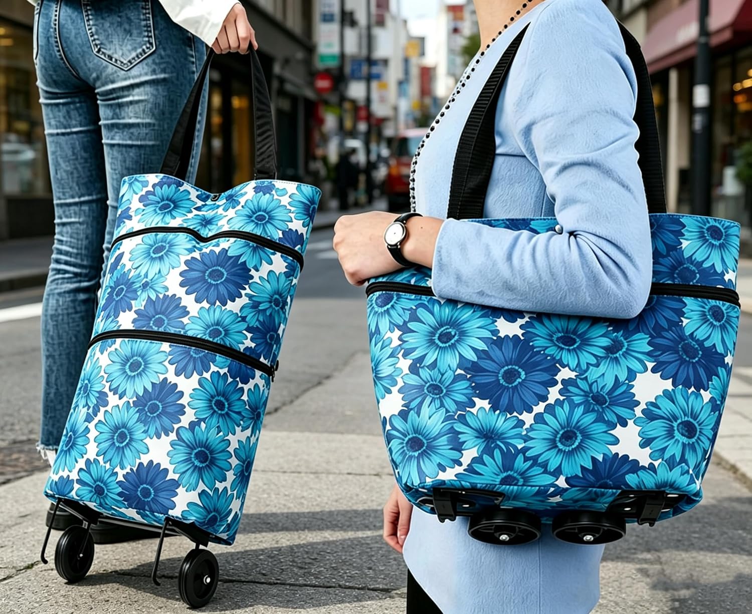 Collapsible Shopping Trolley Bag with 360 Degree Swivel Wheels