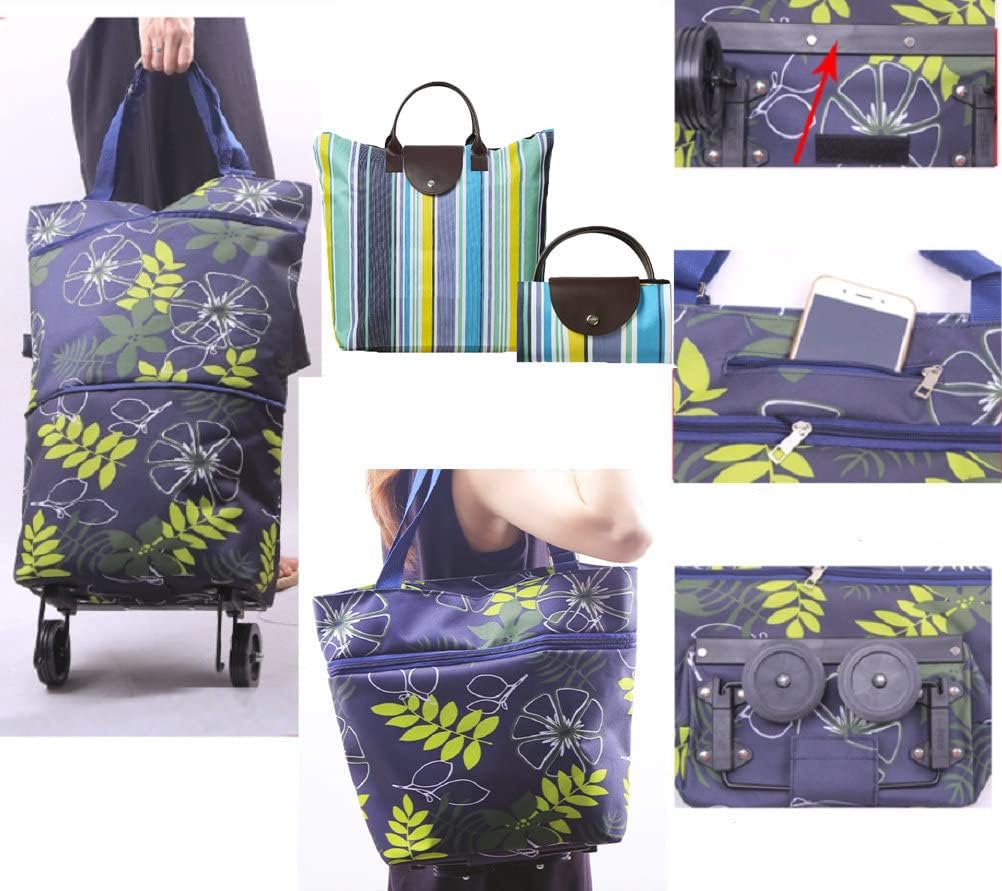 Collapsible Shopping Trolley Bag with 360 Degree Swivel Wheels