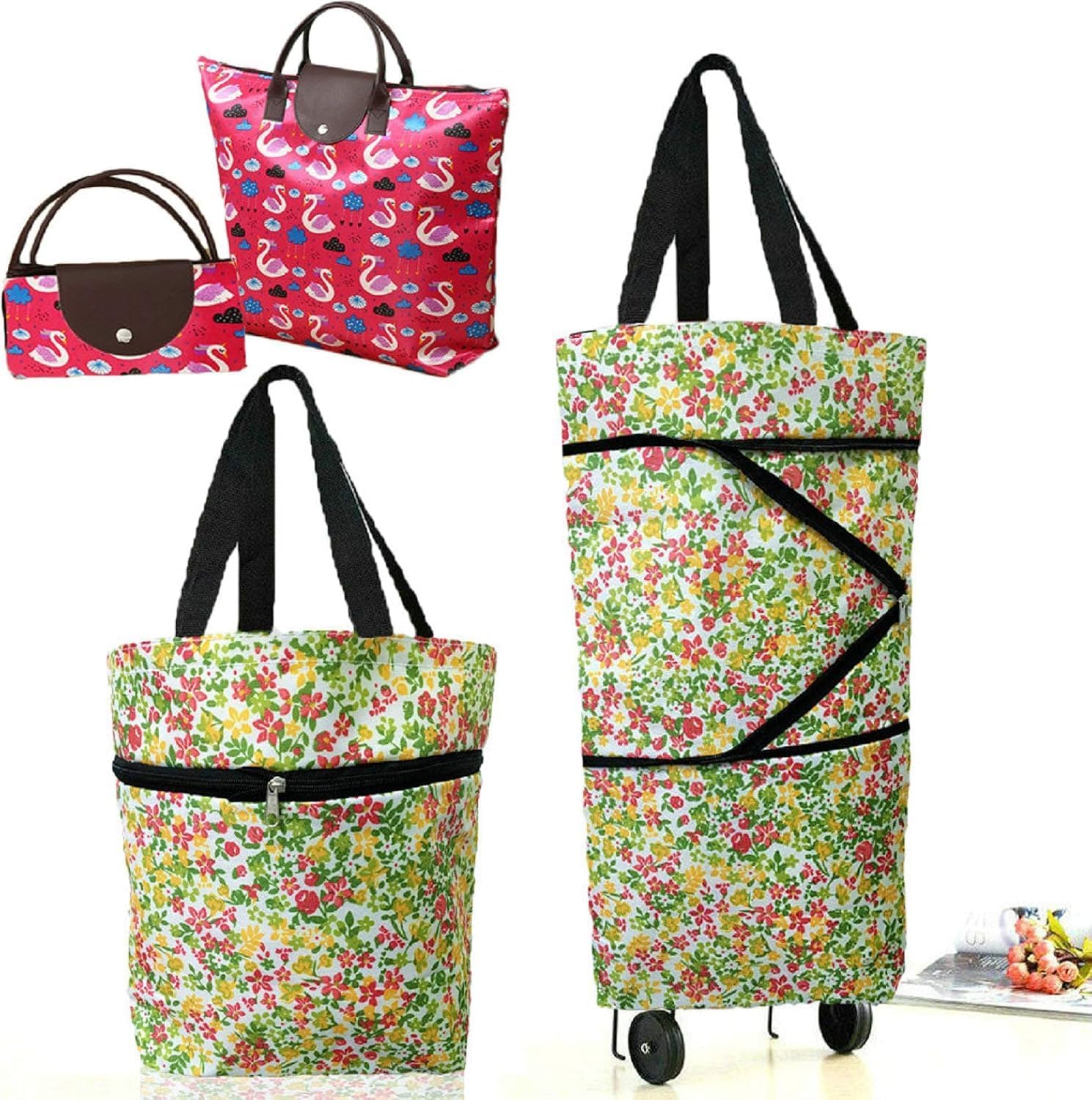 Collapsible Shopping Trolley Bag with 360 Degree Swivel Wheels