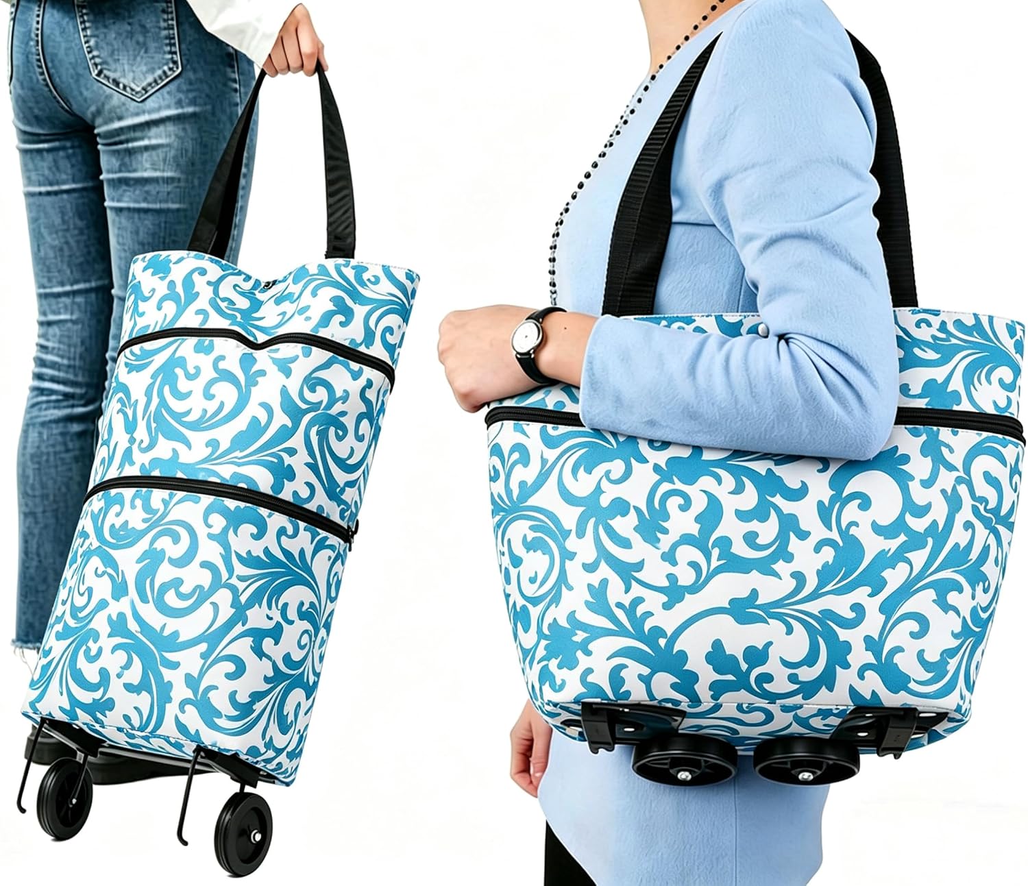 Collapsible Shopping Trolley Bag with 360 Degree Swivel Wheels
