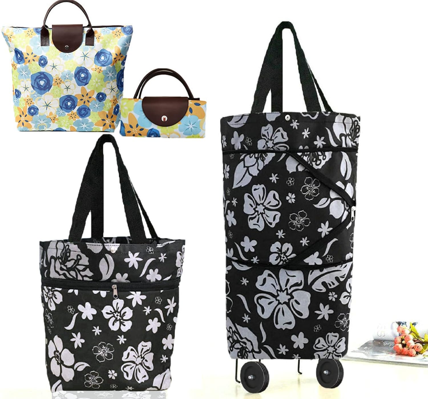 Collapsible Shopping Trolley Bag with 360 Degree Swivel Wheels