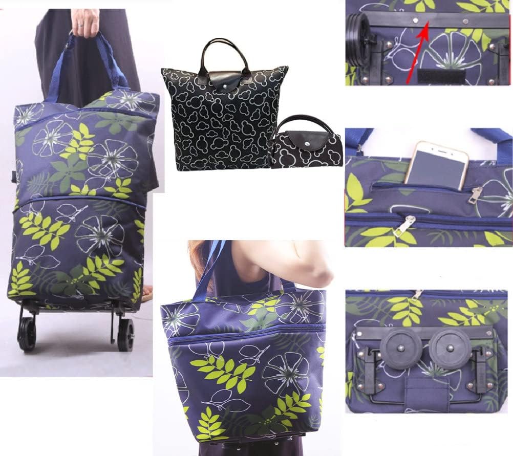 Collapsible Shopping Trolley Bag with 360 Degree Swivel Wheels