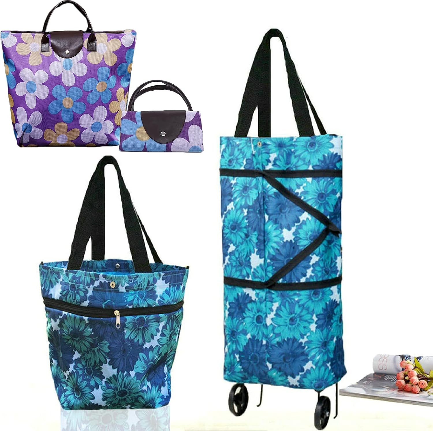 Collapsible Shopping Trolley Bag with 360 Degree Swivel Wheels