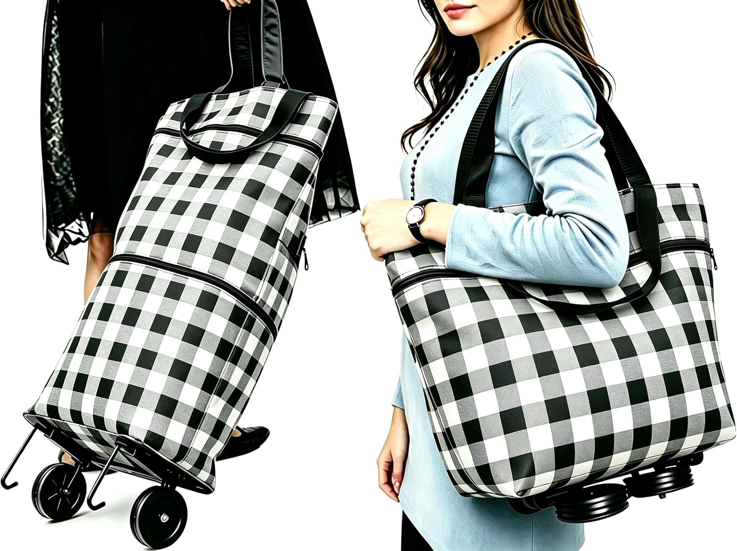 Collapsible Shopping Trolley Bag with 360 Degree Swivel Wheels