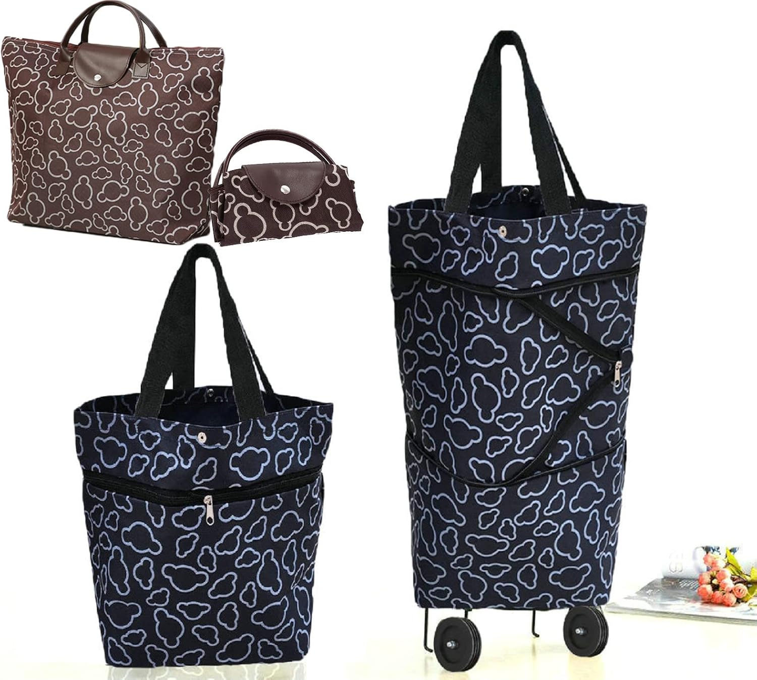 Collapsible Shopping Trolley Bag with 360 Degree Swivel Wheels