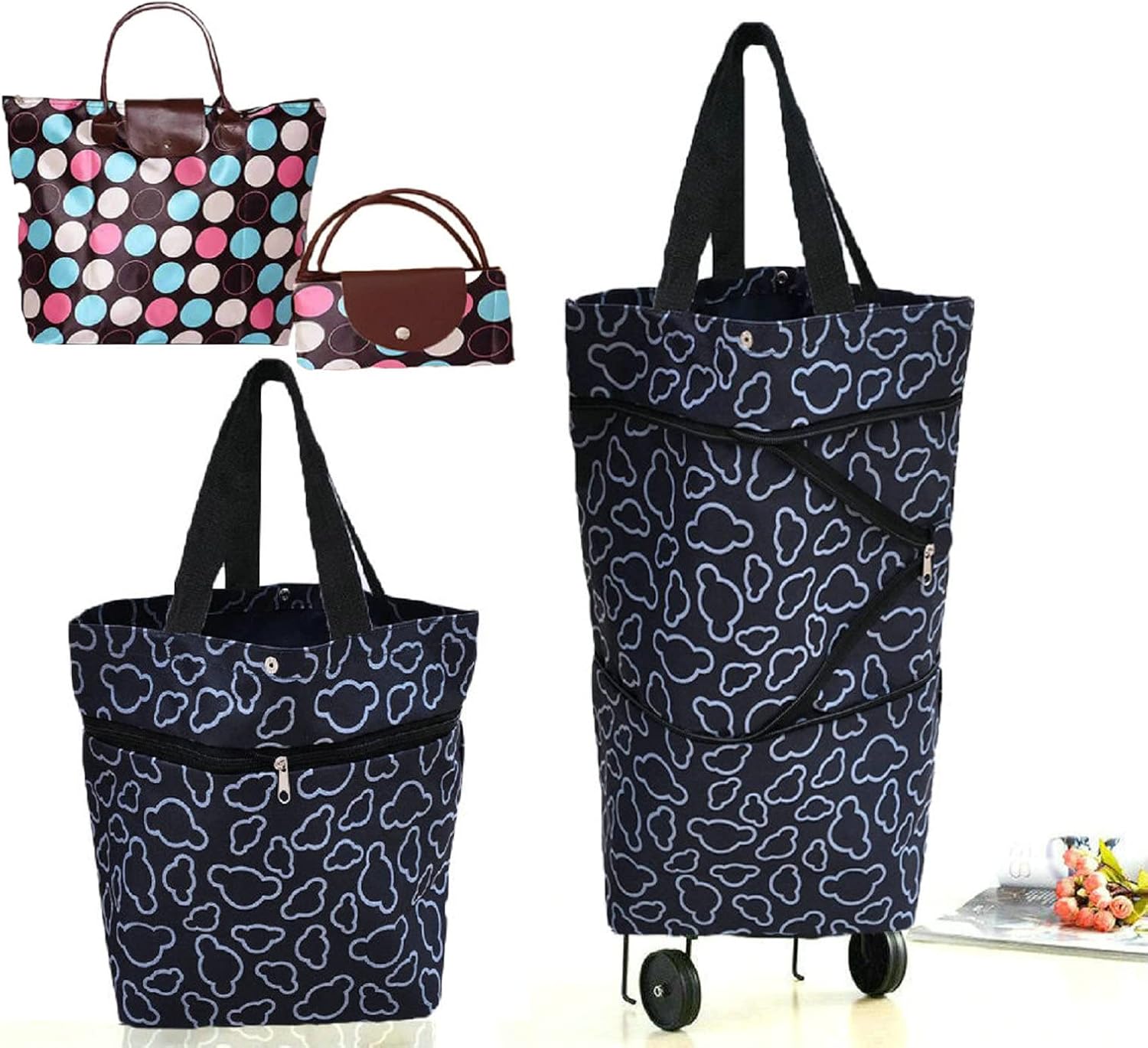Collapsible Shopping Trolley Bag with 360 Degree Swivel Wheels