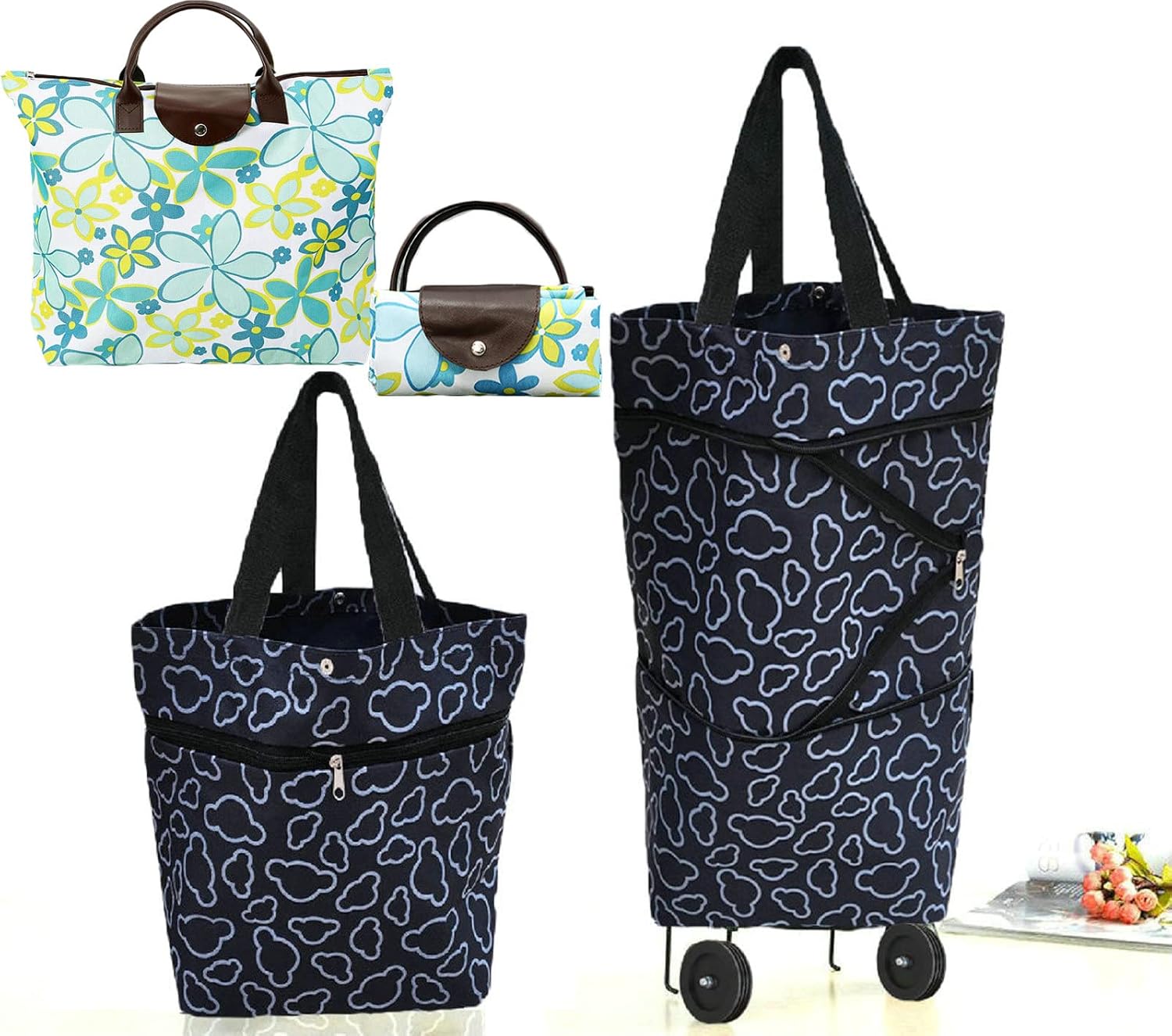 Collapsible Shopping Trolley Bag with 360 Degree Swivel Wheels