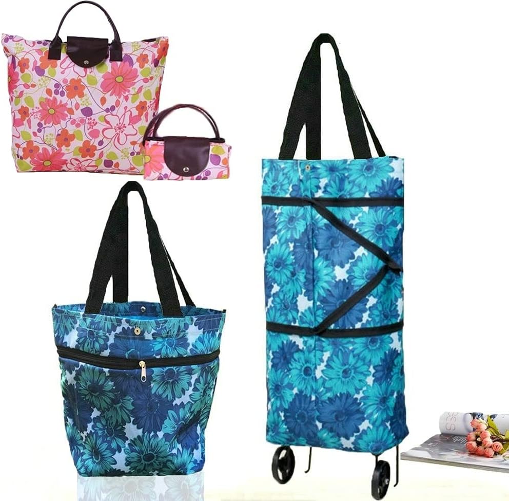 Collapsible Shopping Trolley Bag with 360 Degree Swivel Wheels