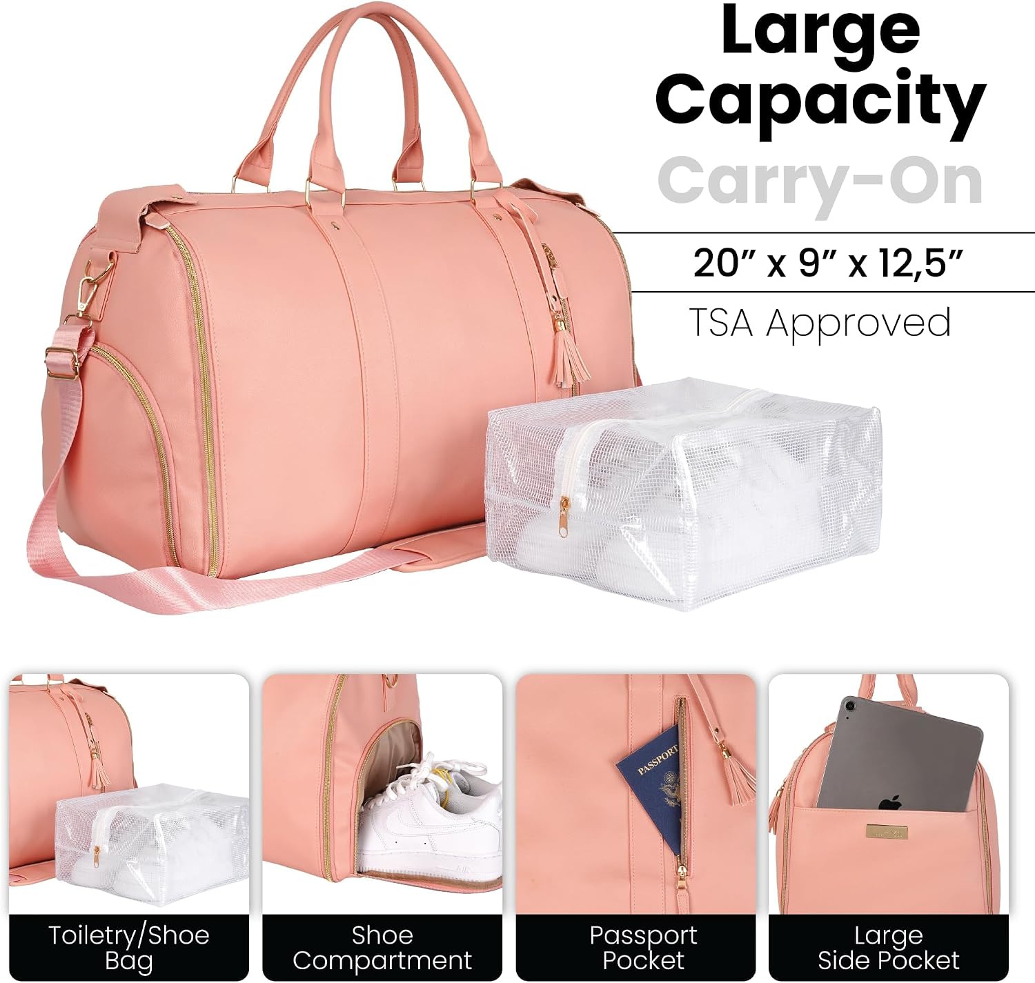 Convertible Cabin Garment Roller Bag with Shoe Pouch and Shoulder Strap