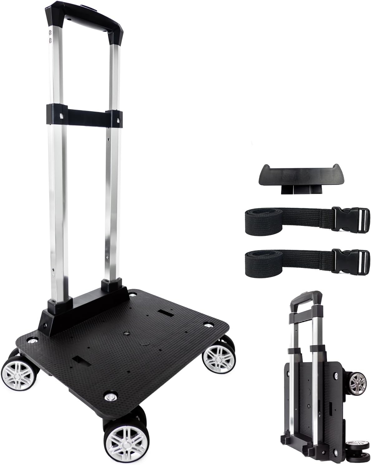 Folding Backpack Trolley with 360 Degree Swivel Wheels, Aluminium Frame