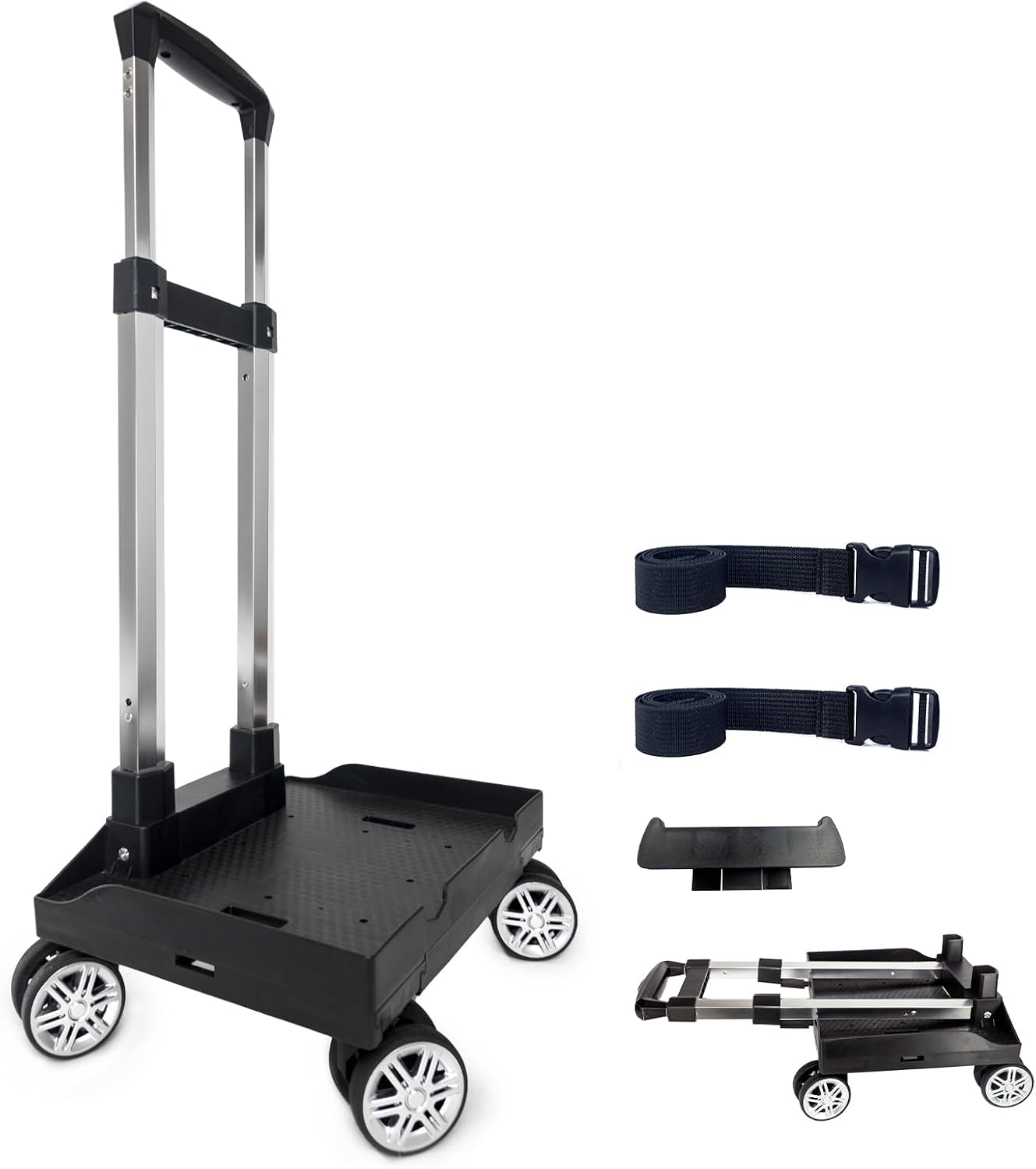 Folding Backpack Trolley with 360 Degree Swivel Wheels, Aluminium Frame