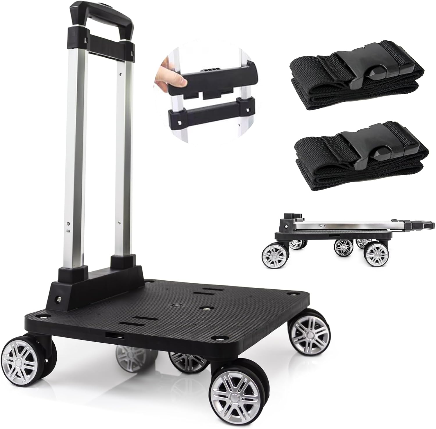 Folding Backpack Trolley with 360 Degree Swivel Wheels, Aluminium Frame