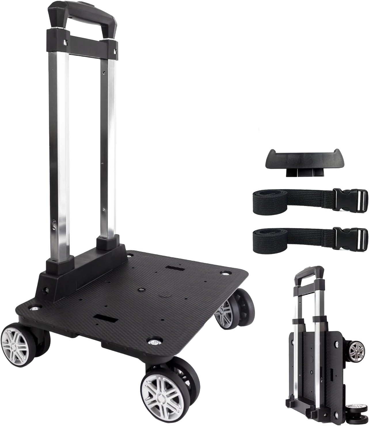 Folding Backpack Trolley with 360 Degree Swivel Wheels, Aluminium Frame